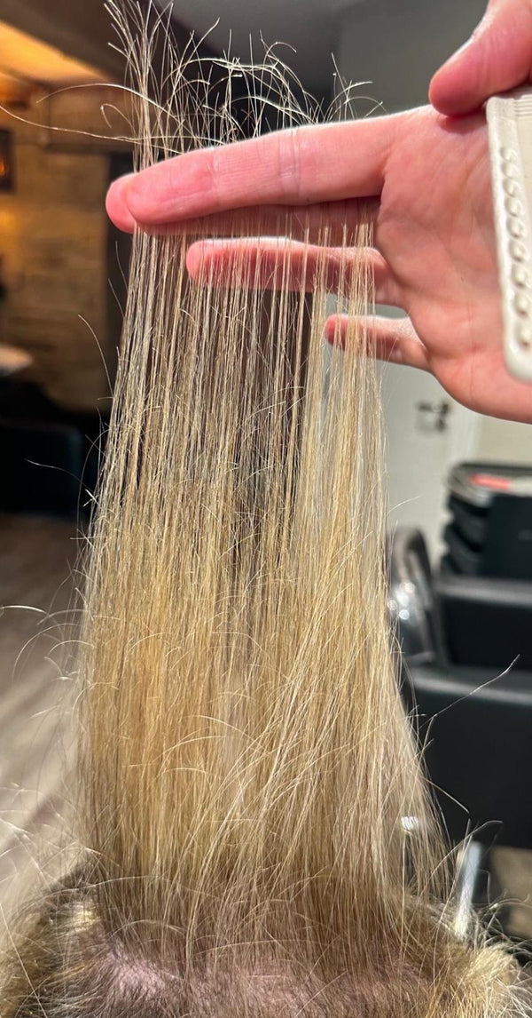 Salon client hair before beginning the Iluum journey