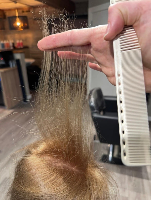 A second salon client hair before beginning the Iluum journey